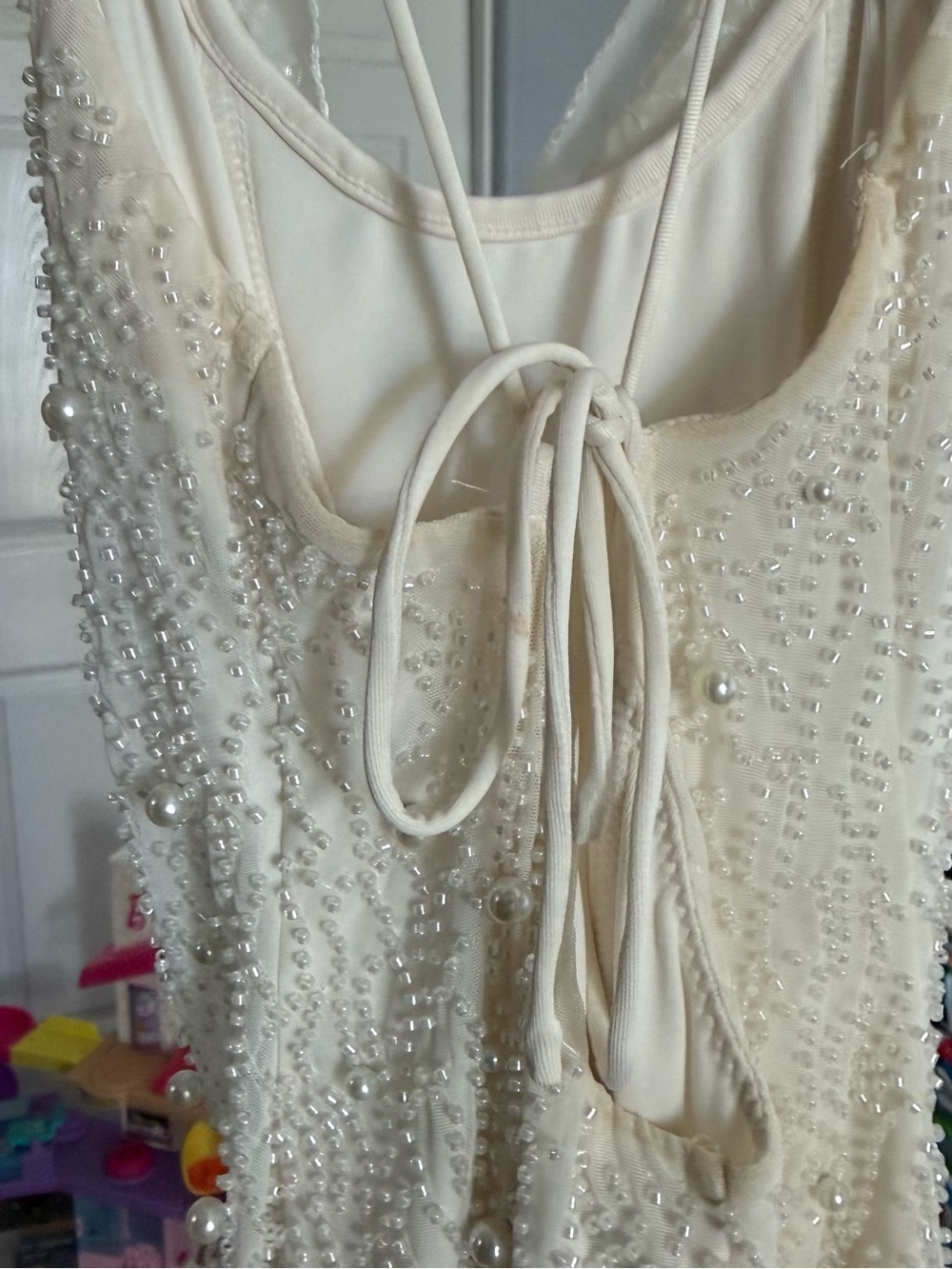 Oh Polly Riviera Strappy Midi Dress White Beaded Engagement Bridal Shower Size 4 - Picture 13 of 13